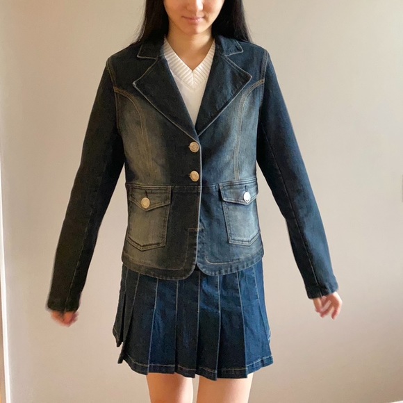 Vintage y2k denim blazer jacket dark wash - Picture 3 of 7